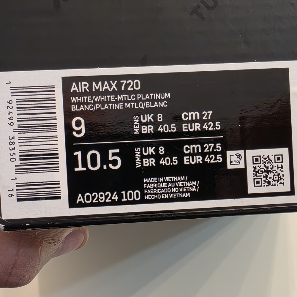Nike Air Max 720 White and Gray Sneakers - Picture 8 of 8